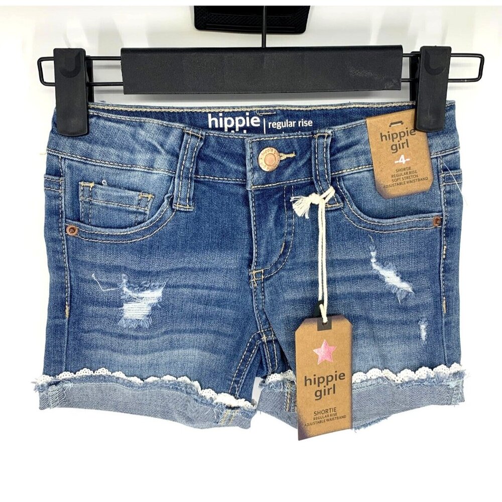 Hippie Girl Denim Shorts Kids Shortie Snap Button Distressed Adjustable